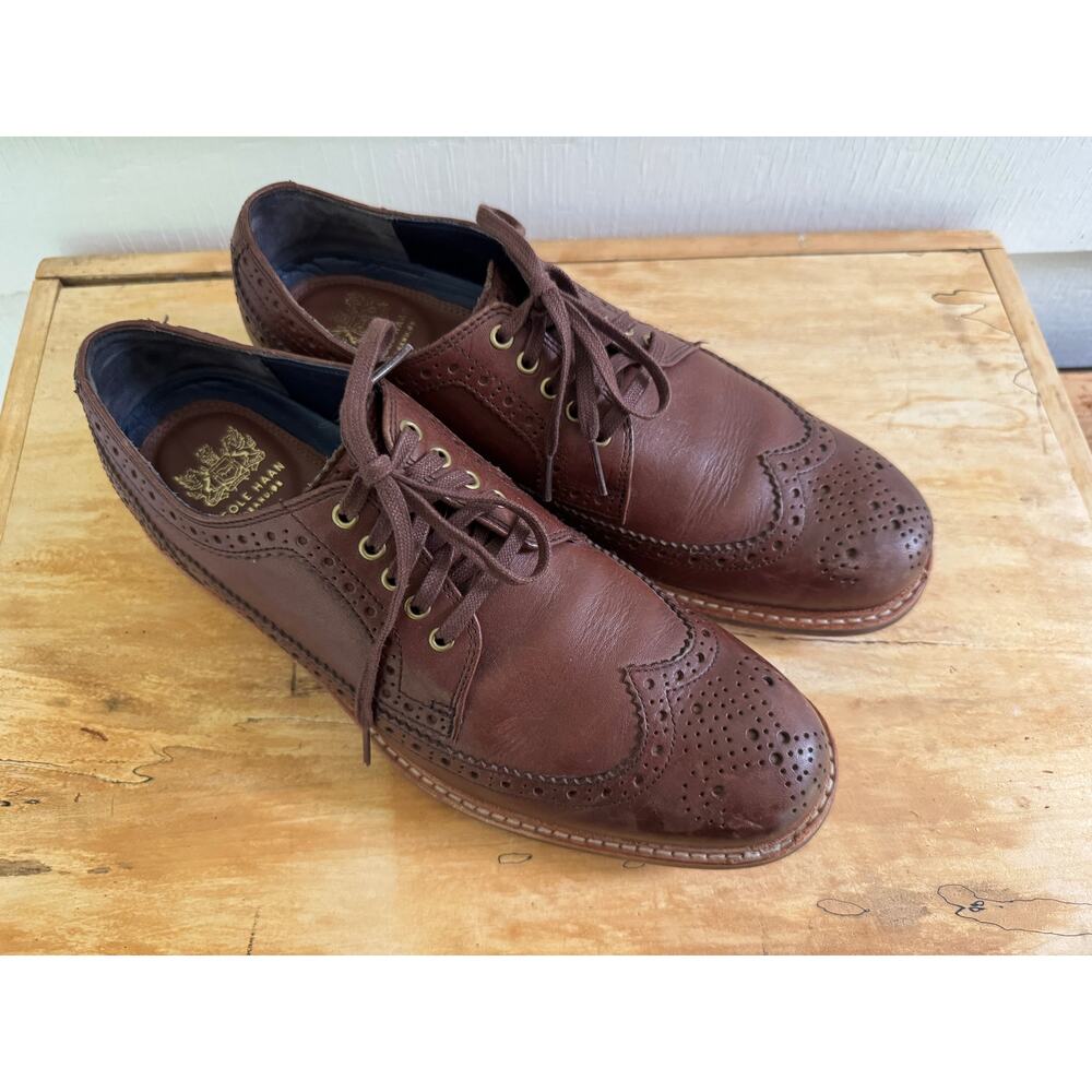 Cole Haan Mens 7M Grand Os Mens Brown Cooper Square Wingtip Loafer SHoe Chestnut - Picture 9 of 9